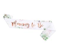 Foyscr Mummy to Be Sash, Baby Shower Favors, Sage Green Yarn Satin, Botanical Pattern, Shimmering Rose Gold, Mum to be Gifts for Baby Shower Decorations