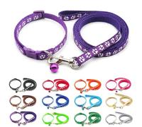 Foyscr Puppy Collar Set with Leash, Dog Collar and Leash, Adjustable Dog Collar, Soft Nylon Pet Collar for Puppy, Cat, Comfortable and Durable(Dark Purple)