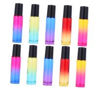 FOYTOKI 10Pcs Color Gradient Roll Bottles for Essential Oils Portable Empty Cosmetic Containers with Black Caps Includes Rose Yellow Yellow Blue and Red
