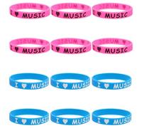 FOYTOKI 12pcs I Love Music Silicone Wristbands for Electronic Music Events and Festivals, Comfortable for Longterm Wear, Versatile Use, Stylish Hip Hop Style Party Favors