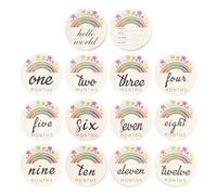 FOYTOKI 14pcs Wooden Monthly Cards Set with Assorted Colours, Synthetic Material, Creative Design for Celebrating The First Year of A Birth and Life Recording Photo Prop