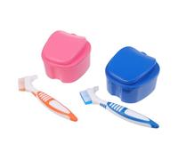 FOYTOKI 1Set Portable Denture Box with Soft Bristle Brush for Elderly Care Storage Cases for Dentures and Mouth Guards Durable Easy to Hold Materials
