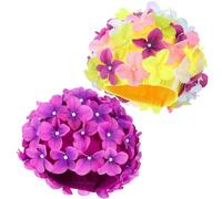 FOYTOKI 2 Pcs Floral Swim Caps for Women, Breathable Stretchy Swimming Caps with Handmade Flower Petals, Elastic Bathing Hats for Pool and Beach Use