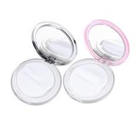 FOYTOKI 2 Sets Cosmetic Storage Case with Powder Puff and Loose Powder Box Portable Makeup Sponge Organizer for Women and Fluffy Puff Holder in Pink and Silver