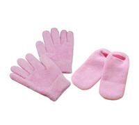 FOYTOKI 2pairs Moisturizing Gel Gloves Socks with Essential Oils for Dry Hands and Feet Pink for Spa Cracked Skin Repair and Softening