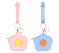 FOYTOKI 2pcs Flower Shape Silicone Coin Purses Mini Change Pouches with Zipper, Small Cartoon Wallets in Sky Blue and Cherry Blossom Pink for Women, Earphone Holder