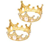 FOYTOKI 2pcs Gold Pearl Crown Cake Decoration Set with Flower Ornaments Birthday Cake Topper Adornment for Party Supplies