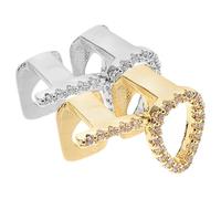 FOYTOKI 2pcs Gold Plated Hollow Heart Teeth Caps, Men’s Bling Grill Set with Gold and Silver Finish, Hip Hop Accessories for Rapper Costume and Party Wear