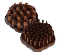 FOYTOKI 2pcs Manual Scalp Scrubber Sandalwood Massage Comb round Tooth Comb with Metal Ring, Brown, for Scalp and Hair, Home and On-the-go Use