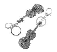 FOYTOKI 2pcs Mini Violin Keychain Set Lightweight Rhinestone and Zinc Alloy Musical Instrument Pendant Keyring Accessories for Handbag Or Bag Ornament with Elegant and Charming Design