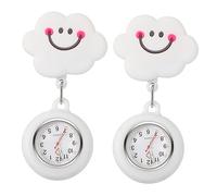 FOYTOKI 2pcs Nursing Pocket Watch Retractable Lanyard Soft Silicone Smile White Nurse Chest Watch Student Exam Medical Use