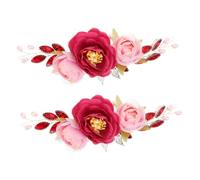 FOYTOKI 2pcs Peony Wreath Hair Vine Vintage Bride Wedding Pearl Hair Piece Clips Jewelry Accessories Rhinestone Head Charms Headband for Women and Girls Peony Simulation Flower