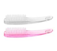 FOYTOKI 2Pcs Plastic Manicure Brush with Handle Grip, Nail Dust Cleaning Scrubber for Fingernails and Toenails, and Pink Nail Cleaning Brush for Home and Salon Use