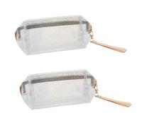 FOYTOKI 2Pcs Transparent Cosmetic Bag with Handle Large Capacity Zipper Pouch for Travel Toiletries Makeup Storage Silver Glitter
