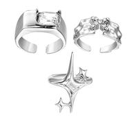 FOYTOKI 3 Pieces Open Silver Rings for Women Hollow Radiant Design Finger Rings Set for Ladies