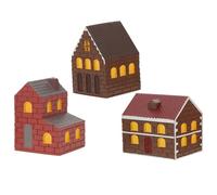 FOYTOKI 3pcs European-Style Miniature Dollhouse Set Chimney, 3-Door Cottage, and Bell Tower - Resin Mini House Building Kit for Fairy Garden, Desktop Landscape, and Small Village