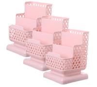 FOYTOKI 3Pcs Pink Mesh Desk Makeup Organizer for Cosmetics Pens Phones Multi-purpose Tabletop Storage Box for Lipstick Foundation Nail Polish Stationery and Beauty Tools