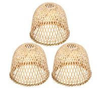 FOYTOKI 3pcs Vintage Weaving Chandelier Cover Bamboo Lamp Shade Cover Rattan Light Shade Easy Installation Handcraft Weaving Round Khaki Lampshades for Hallways Home Decor