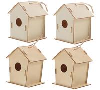 FOYTOKI 4Pcs DIY Wooden Bird House Kit for Build and Paint Craft Unique Arts for Imagination for Home Decor and Outdoor Birdhouses