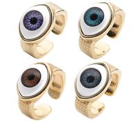 FOYTOKI 4pcs Hip Hop Gothic Evil Eye Rings for Men and Women, Adjustable Open Finger Rings, Gold Plated Copper Statement Jewelry for Trendy Streetwear