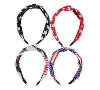FOYTOKI 4Pcs Knotted Headbands for Women Wide Fabric Hair Hoops Star Pattern Headband Set Blue White Red Navy Suitable for Holiday and Everyday Wear
