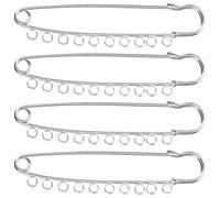 FOYTOKI 4pcs Metal Safety Brooch Pins with Locked Covered Sharp Tip and Loops for Attaching Beads, Creative Decorative Design, Silver Colour for DIY Crafts and Wearing on Coats Sweaters Or