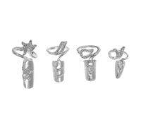 FOYTOKI 4Pcs Rhinestone Nail Cover Rings Adjustable Open Finger Nail Art Decorations for Women Crystal Nail Rings for Parties Cosplay Halloween and Special Occasions