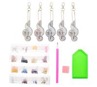FOYTOKI 5pcs Musical Shape Keychain Pendant Diamond Keychain Charm Resin Material Easy to Operate Shiny Under The Light Elegant Charming Chic Beautiful Handmade DIY Crafts
