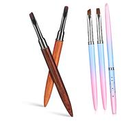 FOYTOKI 5pcs Nail Art Brush Set for Manicure Round Flat and Angled Tips for Precision Cleaning of Excess Polish for Home and Salon Use Random Wooden Handle Colors
