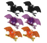 FOYTOKI 6 Pcs Halloween Bat-shaped Hair Clips, Assorted Colour Hair Accessories with Cloth and Metal Material, Stylish and Cute Design for Halloween Festival Themed Random Color
