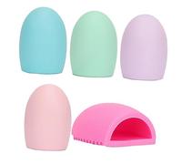 FOYTOKI 6Pcs Egg Shape Makeup Brush Cleaner Pad Mixed Color Beauty Tool Cleaning Mat for Travel Gym Camping Family Use Brush Cleaning for All Makeup Brushes