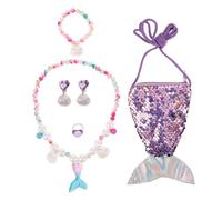 FOYTOKI 6pcs Girls Mermaid Princess Jewelry Set Shell Necklace Bracelet Ring Anklet Earrings for Dress up Mermaid Tote Bag for Boys and Girls Costumes