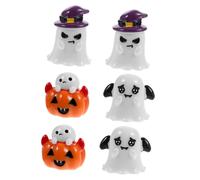 FOYTOKI 6Pcs Halloween Mini Ghost Decor Set for Dollhouse Micro Landscape, Resin Small Ghost Ornaments with Witch and Bat Wing Designs, Halloween Scene Layout Props for Home and Desktop