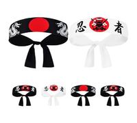 FOYTOKI 6Pcs Japanese Ninja Headbands Set for Karate and Sushi Chef Cosplay - Black White Samurai Headbands with Black, Men’S Sports and Party Bandanas