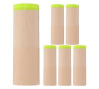 FOYTOKI 6pcs Pre-taped Masking Paper Roll with Kraft Anti-wrinkle Surface | Self-adhesive Single-layer Design, Wide Rolls for Cabinet Refinishing and Wall Painting Prep, Khaki Colour
