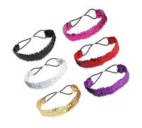 FOYTOKI 6Pcs Reversible Sequin Hair Bands for Women and Shiny Elastic Headbands Black Silver Gold Rosy Red and Purple Stylish Hair Accessories for Parties and Daily Wear