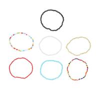 FOYTOKI 7Pcs Beaded Wrist Bracelets Single Layer Elastic Handmade Geometric Design Easy Wear for Women Summer Party Travel Accessory