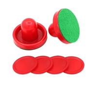 FOYTOKI 8pcs Red Air Hockey Pushers 64mm Red Pucks Set 96mm Hockey Handles Replacement with Flocked Cloth Covers for Game Table Goalies