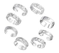 FOYTOKI 8pcs Women’s Silver Plated Toe Rings and Knuckle Rings Set Adjustable Open Band Copper Foot Jewelry for Summer Beachwear Decorative Body for Women