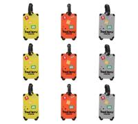 FOYTOKI 9pcs Luggage Identification Tags Set Sturdy PVC Suitcase Name Id Labels in Orange, Yellow, and Gray Multi-Pack Travel Bag Tags for Airplane, Cruise, and Business Trips