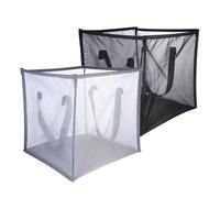 FOYTOKI Basket Standing with Foldable Double 2pcs Laundry Mesh Side Handles, Glass Fiber Tube Frame Breathable Cloth for Storage, Upright Hamper Dirty Clothes for Family