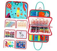 FOYTOKI Boy Girl Busy Learning Toy Sensory Board for Fine Motor Skills Development Compact Design for Travel Includes Letters Numbers Shapes and Basic Life Skills Activities