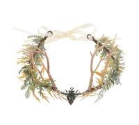 FOYTOKI Deer Horns Circlet for Women, Antler Headband, Green Metal Plastic Cloth, Full Ring, Quick Pairing, Lightweight, for Festivals and Photo Shoots