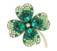 FOYTOKI Elegant Irish Four-leaf Brooch Pin for Women, Lightweight Alloy and Rhinestone Badge, Versatile Accessory for Gatherings and Parties, Unique Green Lucky Leaf Pattern