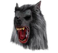 FOYTOKI Halloween Wolf Mask with Long Hair, Scary Latex Full Head Cover Prop for Halloween Party and Masquerade, Portable Werewolf Costume Accessory