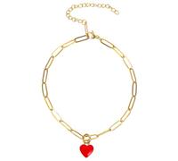 FOYTOKI Heart Stainless Steel Anklet for Women, Valentine's Day Gift | Red Polished Finish, Nickel Free Layering Style, Festival and Wedding Wear, Delicate Elegant Look