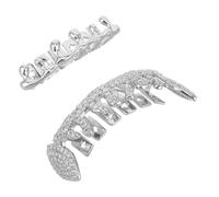 FOYTOKI Hip Hop Teeth Grill Irregular Silver Copper Metal Front Tooth Cap 2pcs for Men and Women with Comfortable Fit, for Cosplay and Social Events Accessories