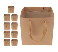 FOYTOKI Kraft Paper Bags with Handles Spacious Capacity and Wear-resistant 25x25x25cm 10pcs Small Square Shape for Packaging Flowers, Cakes, and Retail Use