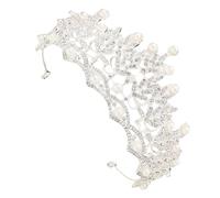 FOYTOKI Luxury Silver Rhinestone Tiara Crown for Women Wedding Head Jewelry Compact Lightweight Alloy Bridal Headband with Plastic Pearl, Stylish and Elegant Wedding Accessory