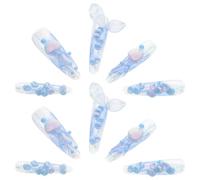 FOYTOKI Mermaid Press On Nails Almond Long Full Cover Ocean Nail Art Jelly Embossed Fish Pattern Reusable False Tips for Summer Manicure